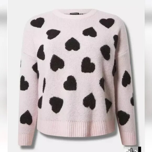 Torrid Fuzzy Pink Heart Pattern Vegan Cashmere Plus Size Sweater - Picture 11 of 11